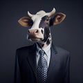 Cow in a Business Suit, Animal Businessman, Funny Bull Boss, Generative AI Illustration