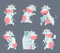 Cow cartoon. Cute farm milk animal character in various action poses vector funny mascot Royalty Free Stock Photo