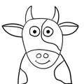 Cartoon doodle linear portrait of a cow isolated on white background. Royalty Free Stock Photo