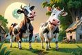 Cow cartoon funny face moon gaze night