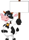 Cow cartoon holding blank sign Royalty Free Stock Photo