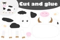 Cow in cartoon style, education game for the development of preschool children, use scissors and glue to create the applique, cut Royalty Free Stock Photo