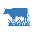 Cow, cattle field icon. Blue color version Royalty Free Stock Photo