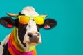 cow character cute colourful funny head animal portrait face sunglasses. Generative AI.