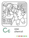 Cow chemist ABC coloring book. Alphabet C