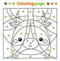 Cow coloring page. Color by dots, printable activity. Worksheet for toddlers and pre school age. Children educational game