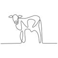 Cow continuous one line drawing. Sturdy standing cow for agriculture logo identity isolated on white background. Mammal animal Royalty Free Stock Photo