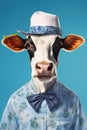 Cow in cook shirt half - length frontal view