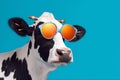 cow cute sunglasses colourful portrait funny character animal face head. Generative AI.