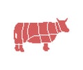 Cow cutting meat pixel art. 8 bit Butcher Manual butchering beef carcasses pixelated