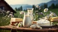 cow dairy products on the farm background.Generative AI Royalty Free Stock Photo