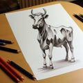 Detailed Character Illustration: Cow Sitting On Table