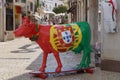 A cow dressed in the colors of the Portuguese flag - Portugal Royalty Free Stock Photo