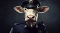 Photorealistic Cow Portrait Police Officer In Vignette Style Royalty Free Stock Photo