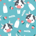 Cow drinking milk seamless pattern Royalty Free Stock Photo