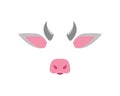 cow face elements set. Vector illustration. Animal character ears and nose. Video chart filter effect for selfie photo Royalty Free Stock Photo