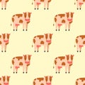 Cow farm animal character vector illustration cattle mammal nature wild beef agriculture seamless pattern.