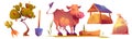 Cow on farm cartoon vector illustration set