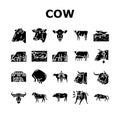 cow farm dairy cattle milk white icons set vector Royalty Free Stock Photo