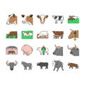 cow farm dairy cattle milk white icons set vector Royalty Free Stock Photo