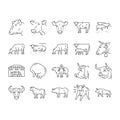 cow farm dairy cattle milk white icons set vector Royalty Free Stock Photo