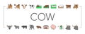 cow farm dairy cattle milk white icons set vector Royalty Free Stock Photo