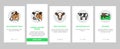cow farm dairy cattle milk white onboarding icons set vector