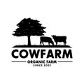 Cow farm Logo. Vintage Cattle Angus Beef logo design vector