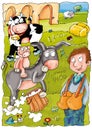 Cow and farmer farm animals, milk illustration for kids,