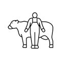 cow with farmer line icon vector illustration