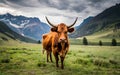 Cow in the field, eating grass and looking good, make with AI