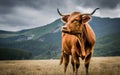 Cow in the field, eating grass and looking good, make with AI