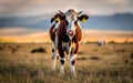 Cow in the field, eating grass and looking good, make with AI