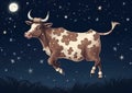 cow flies against the background of moon and stars in night sky. concept of children& x27;s dreams. Generative AI Royalty Free Stock Photo