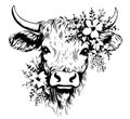 Cow and flowers animal sketch hand drawn Vector illustration Cartoon image Farming Royalty Free Stock Photo