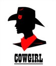 Cowgirl head silhouette on white