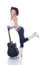 Cow-girl holding an acoustic guitar Royalty Free Stock Photo