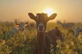 Cow goat pasture in a field ecological local farm no cruelty animal safety happiness herd flock milk eco environment