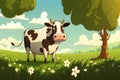 Cow grazing on a green summer meadow. Cow graze on field. Cow farm. Generative AI. Royalty Free Stock Photo