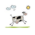 Cow grazing in meadow, sketch for your design