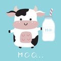 Cow hand drawn cute card with milk