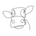 Cow head in continuous line art drawing style. Cow portrait black linear sketch isolated on white background. Vector Royalty Free Stock Photo