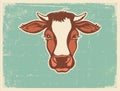 Cow head Farm animal. Vintage poster of vector illustration on old paper texture for text. Fresh Milk Royalty Free Stock Photo