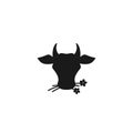 Cow head with flowers. Flat icon. Farm Animal. Beef, milk, lactose symbol Royalty Free Stock Photo