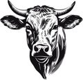 Cow head with horns logotype engraving style isolated vector Royalty Free Stock Photo