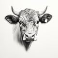 Elegant Hyper-detailed Cow Drawing On White Background