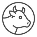 Cow head line icon, dairy products concept, beef sign on white background, Cow face icon in outline style for mobile