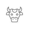 Cow head, sacred animal of India line icon.