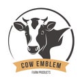 Cow head silhouette emblem label. Vector illustration.