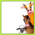 Cow, horse and sheep in green frame - illustration Royalty Free Stock Photo